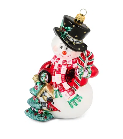 Mackenzie-childs Glass Check It Out Snowman Tree Decoration In Multi