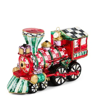 Mackenzie-childs Glass Check It Out Train Tree Decoration In Multi
