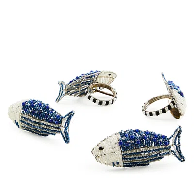 Mackenzie-childs Go Fish Napkin Rings, Set Of 4 In Blue