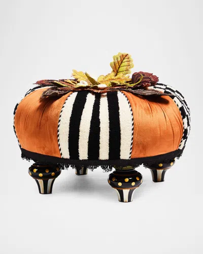 Mackenzie-childs Harvest Check & Stripe Tufted Footstool In Multi/stripe