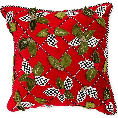 Mackenzie-childs Mackenzie Childs Holly Lattice Throw Pillow In Red
