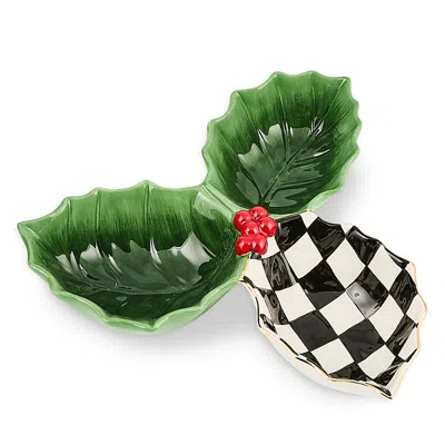 Mackenzie-childs Holly Leaf Ceramic Candy Dish In Green