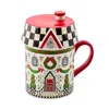 Mackenzie-childs Holly Village Ceramic Lidded Mug In Multi