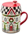 Mackenzie-childs Holly Village Ceramic Lidded Mug In Multi
