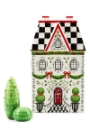 Mackenzie-childs Mackenzie Childs Holly Village Illuminated Ceramic Gingerbread Cottage & Shrub In Multi