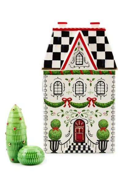 Mackenzie-childs Mackenzie Childs Holly Village Illuminated Ceramic Gingerbread Cottage & Shrub In Multi