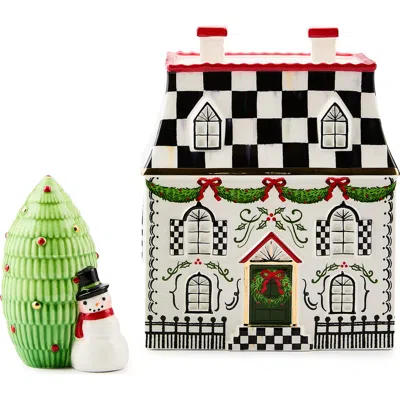 Mackenzie-childs Mackenzie Childs Holly Village Illuminated Ceramic Gingerbread Villa & Tree In Multi