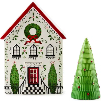 Mackenzie-childs Mackenzie Childs Holly Village Illuminated Cermaic Gingerbread House & Tree In Multi