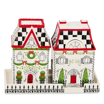 Mackenzie-childs Holly Village Salt & Pepper Shaker Set In Multi
