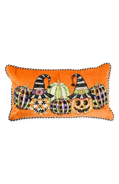 Mackenzie-childs Mackenzie Childs Jack-o'-lanterns Embellished Velveteen Lumbar Accent Pillow In Orange
