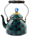 Mackenzie-childs Juniper Check Enameled 2-quart Tea Kettle In Multi