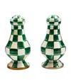 Mackenzie-childs Large Emerald Check Salt And Pepper Shakers In Green