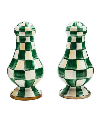 MACKENZIE-CHILDS LARGE EMERALD CHECK SALT AND PEPPER SHAKERS