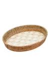 Mackenzie-childs Mackenzie Childs Large Mocha Check Enamel & Rattan Tray In Brown