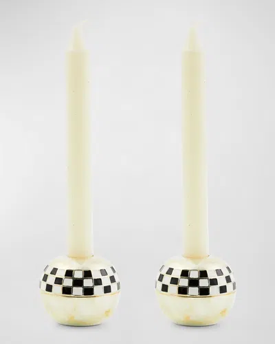 Mackenzie-childs Large Sphere Check Candle Holders, Set Of 2 In Neutral