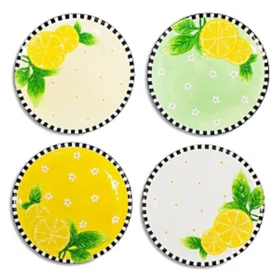 Mackenzie-childs Lemon 4-piece Dessert Plates Set In Multi