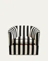 Mackenzie-childs Marquee Black Stripe Chenille Swivel Chair