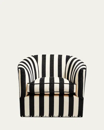 Mackenzie-childs Marquee Black Stripe Chenille Swivel Chair In Black Stripe