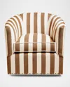 Mackenzie-childs Marquee Brown Stripe Chenille Swivel Chair