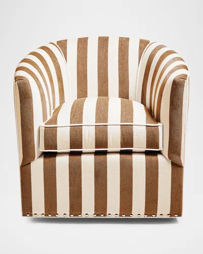 Mackenzie-childs Marquee Brown Stripe Chenille Swivel Chair