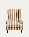 Mackenzie-childs Marquee Brown Stripe Chenille Wing Chair
