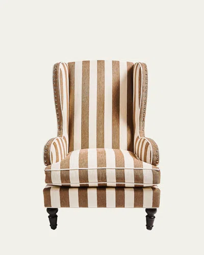 Mackenzie-childs Marquee Brown Stripe Chenille Wing Chair
