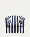 Mackenzie-childs Marquee Navy Stripe Chenille Swivel Chair