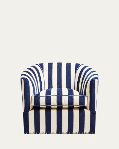 Mackenzie-childs Marquee Navy Stripe Chenille Swivel Chair