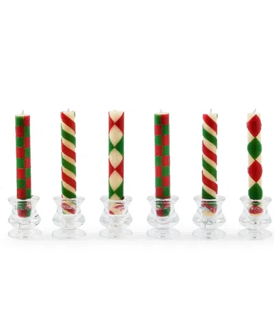 Mackenzie-childs Mini Red Green Dinner Candles, Set Of 6 In Multi