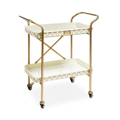 Mackenzie-childs Mocha Check 2 Tier Kitchen Cart In White