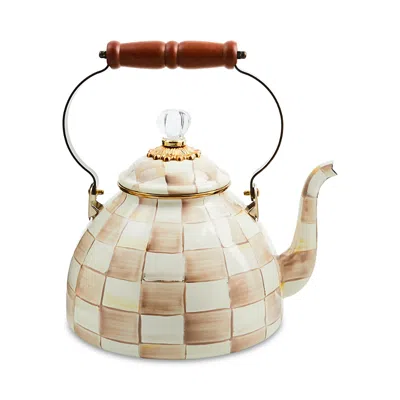 Mackenzie-childs Mocha Check 3 Quart Tea Kettle In Brown
