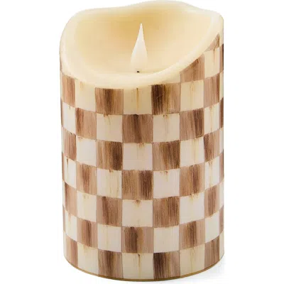 Mackenzie-childs Mackenzie Childs Mocha Check 6-inch Flameless Pillar Candle In Brown