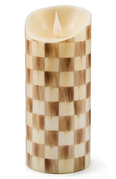 Mackenzie-childs Mackenzie Childs Mocha Check 7-inch Flameless Pillar Candle In Brown