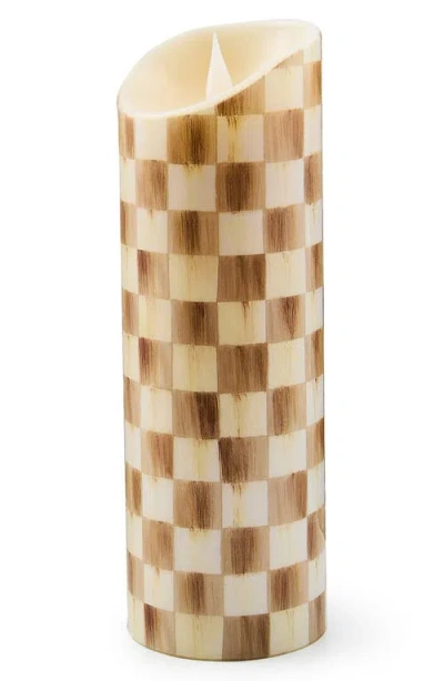 Mackenzie-childs Mackenzie Childs Mocha Check 9-inch Flameless Pillar Candle In Brown