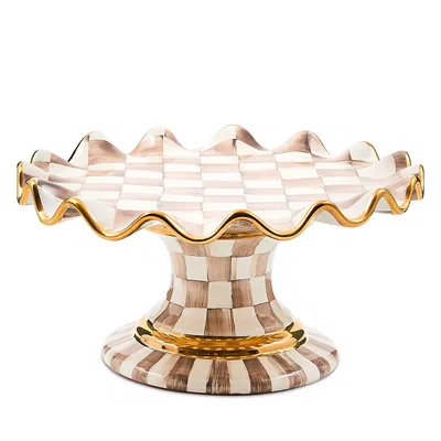 Mackenzie-childs Mackenzie Childs Mocha Check Ceramic Fluted Cake Stand In Brown