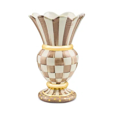 Mackenzie-childs Mackenzie Childs Mocha Check Ceramic Great Vase In Brown