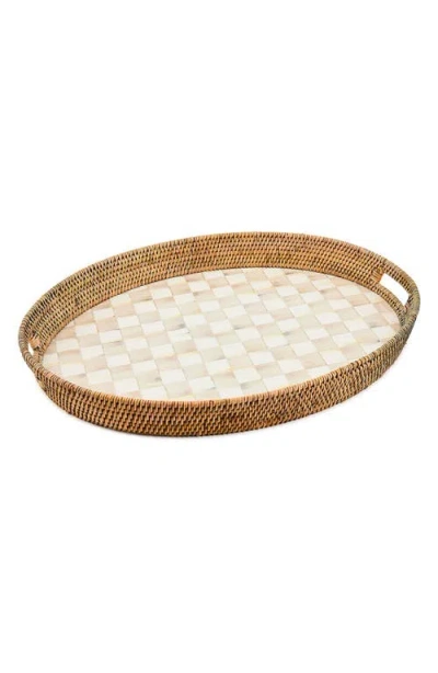 Mackenzie-childs Mackenzie Childs Mocha Check Enamel & Rattan Party Tray In Brown