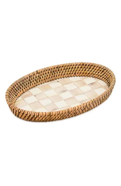 Mackenzie-childs Mackenzie Childs Mocha Check Enamel & Rattan Small Tray In Brown