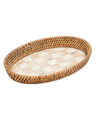 MACKENZIE-CHILDS MOCHA CHECK ENAMEL RATTAN SMALL TRAY