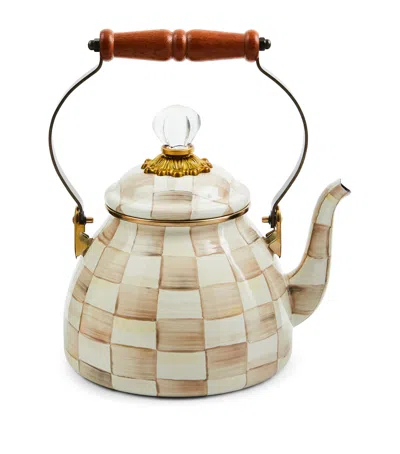Mackenzie-childs Mocha Check Enamel Tea Kettle