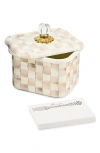 Mackenzie-childs Mackenzie Childs Mocha Check Enameled Steel Recipe Box In Neutral