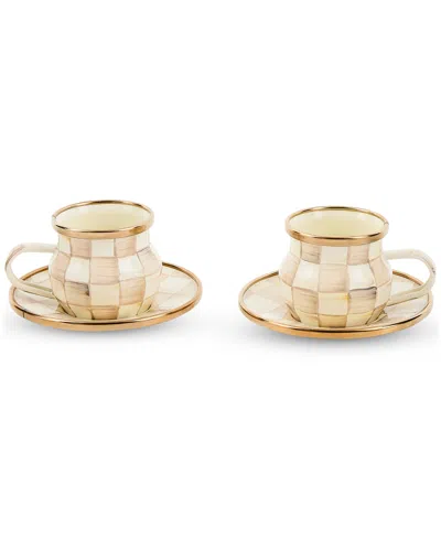 Mackenzie-childs Mocha Check Espresso Cup & Saucer, Service For 2 In Neutral