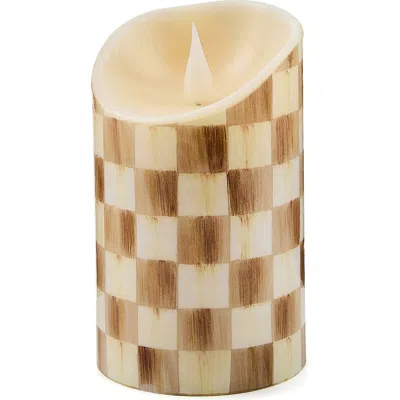 Mackenzie-childs Mackenzie Childs Mocha Check Flameless 5-inch Pillar Candle In Brown