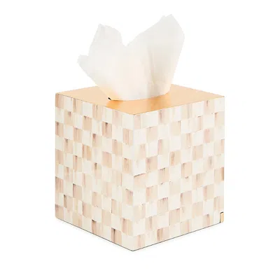 Mackenzie-childs Mocha Check Glass Boutique Tissue Box Cover In Neutral