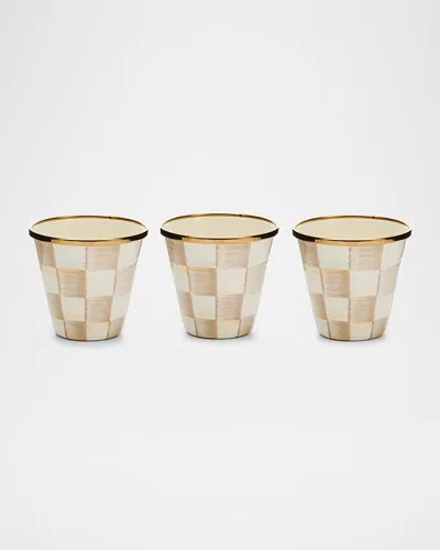 Mackenzie-childs Mocha Check Herb Pots, Set Of 3 In Brown