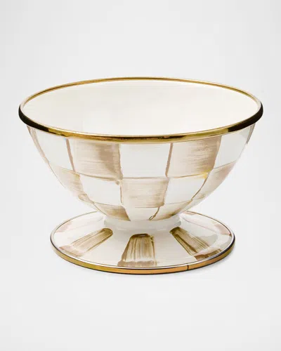 Mackenzie-childs Mocha Check Ice Cream Dish In Gold