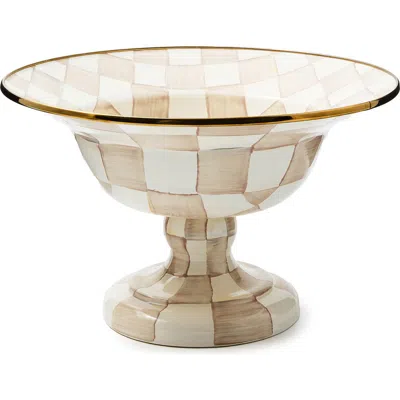 Mackenzie-childs Mackenzie Childs Mocha Check Large Enameled Steel Compote Bowl In Brown