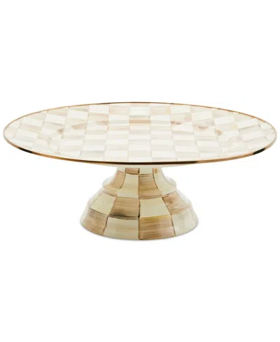 Mackenzie-childs Mocha Check Large Pedestal Platter In Brown