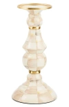 Mackenzie-childs Mackenzie Childs Mocha Check Large Pillar Candleholder In Neutral