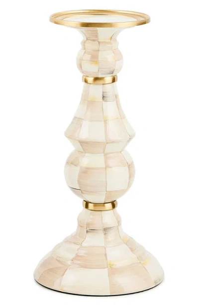 Mackenzie-childs Mackenzie Childs Mocha Check Large Pillar Candleholder In Neutral